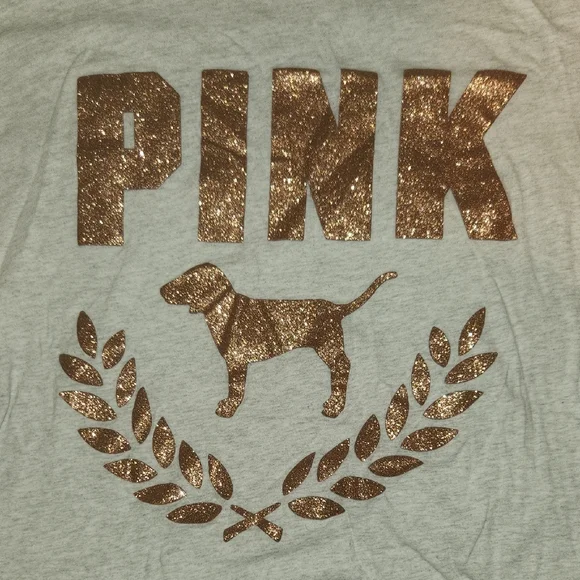 PINK Victoria's Secret Long Sleeve Tee - Gray with Gold Accents - Picture 3 of 5